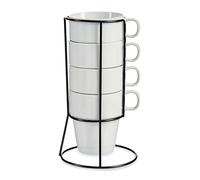 Set 4 tazas apilables blanco con estante colección VESSIA