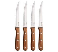 San Ignacio Compact - Juego De 4 Cuchillos Para Carne - Acero Inoxidable- Hoja Con Acabado Mate - Hoja 12.5cm - Mango De Madera De Acacia - Apto para Barbacoas - Agarre ABS