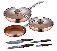 San Ignacio Set 5pc sartenes 20,24,28 cm (con tapa) aluminio prensado inducción con Set 4pc cuchillos acero inoxidable
