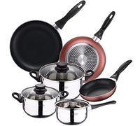 San Ignacio Set Batería de cocina de 5 piezas acero inoxidable + 3 sartenes Ø16/20/24 cm aluminio prensado, aptas para inducción, PK3360