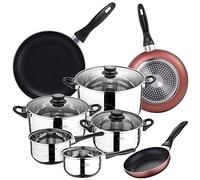San Ignacio Batería de Cocina 8 Piezas Acero Inoxidable con Set Sartenes 16/20/24cm de Inducción
