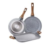 Set de 2 Sartenes Ø22Ø26cm en aluminio forjado + Asador 35,5x28,3cm en aluminio colección Daimiel