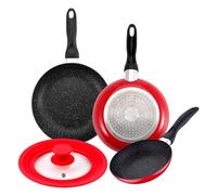 Set de 3 sartenes San Ignacio revestimiento mármol Ø16Ø20Ø24cm + tapa universal en color rojo de vidrio
