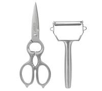 San Ignacio Vitoria - Set De 2 Utensilios Cocina 1 Tijera 20.5cm + Pelador 16cm - Fabricados en Acero Inoxidable - Acabado Mate Resistente - Utensilios Fáciles de Lavar y para Toda la Vida