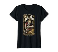 San Jerónimo y el León Confirmación St Catholic Books Camiseta gráfica económica, Mujer, Negro, M