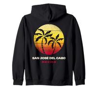 San José del Cabo México Retro Palmera Atardecer Playa Tropical Sudadera con Capucha
