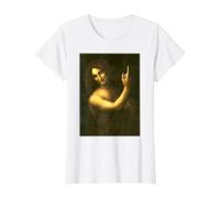 San Juan Bautista Pintura por Leonardo da Vinci 1513 Camiseta gráfica económica, Mujer, Blanco, L