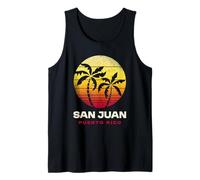 San Juan Puerto Rico Palm Sunset Retro Tropical Beach Camiseta sin Mangas