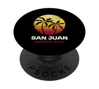 San Juan Puerto Rico Palm Sunset Retro Tropical Beach PopSockets PopGrip Adhesivo