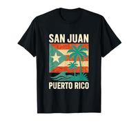 San Juan Puerto Rico Palmeras Playa Sobre Bandera Estilo Grunge Camiseta