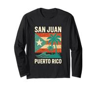 San Juan Puerto Rico Palmeras Playa Sobre Bandera Estilo Grunge Manga Larga