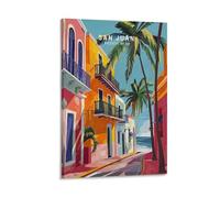San Juan Travel Puerto Rico City Wall Art Paintings Canvas Prints Poster Artwork for Living Bedroom Bathroom Office Home Decor 12x18inch (30x45cm)