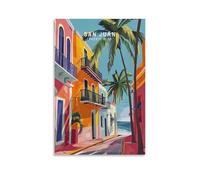 San Juan Travel Puerto Rico City Wall Art Paintings Canvas Prints Poster Artwork for Living Bedroom Bathroom Office Home Decor 16x24inch (40x60cm)