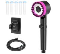 SAN LIKE Alcachofa de ducha con filtro, ducha de mano de alta presión con 3 + 1 tipos de chorro, ahorro de agua con manguera de 1,5 m, soporte de ducha para eliminar el agua dura, bacterias y metales
