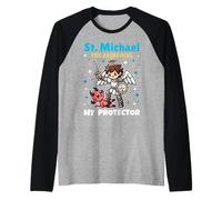 San Miguel Arcángel Arcángel Católico Orar por los niños Camiseta Manga Raglan