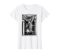 San Miguel Arcángel Derrotando a Satanás Cristiano Camiseta gráfica económica, Mujer, Blanco, M