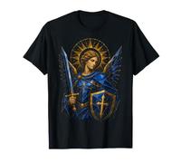 San Miguel Arcángel Geométrico Espada Escudo Arte Sagrado Camiseta