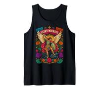 San Miguel Arte Popular Arcángel Icono Católico Colorido Camiseta sin Mangas