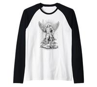 San Miguel Derrotando al Diablo Arcángel Católico Guerrero Camiseta Manga Raglan