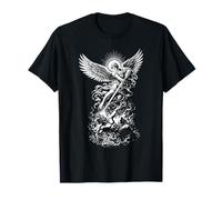 San Miguel Derrotando al Diablo Vintage Arcángel Guerrero Camiseta