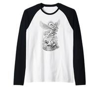 San Miguel Derrotando al Diablo Vintage Arcángel Guerrero Camiseta Manga Raglan