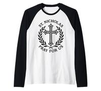 San Nicolás ruega por Nosotros Devocional Cristiano católico Camiseta Manga Raglan