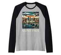 San Pablo Minnesota Retro Vintage Horizonte Río Puente Ciudad Camiseta Manga Raglan