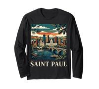 San Pablo Minnesota Retro Vintage Horizonte Río Puente Ciudad Manga Larga