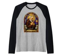 San Padre Pío Católico Devocional Gótico Mosaico Icono Arte Camiseta Manga Raglan