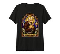 San Padre Pío Católico Devocional Gótico Mosaico Icono Arte Camiseta Premium