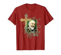 San Padre Pío Cruz de oración Católicos Santos Santos Vintage Camiseta, Hombre, Arándano, S
