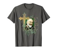 San Padre Pío Cruz de oración Católicos Santos Santos Vintage Camiseta, Hombre, Asfalto, 5XL