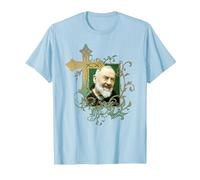 San Padre Pío Cruz de oración Católicos Santos Santos Vintage Camiseta, Hombre, Azul Bebé, S