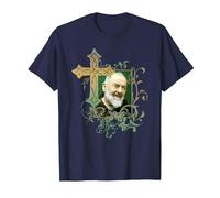 San Padre Pío Cruz de oración Católicos Santos Santos Vintage Camiseta, Hombre, Azul Marino, XXL