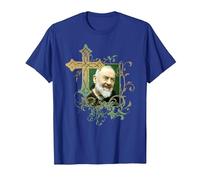 San Padre Pío Cruz de oración Católicos Santos Santos Vintage Camiseta, Hombre, Azul Real, S