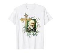 San Padre Pío Cruz de oración Católicos Santos Santos Vintage Camiseta, Hombre, Blanco, S