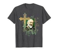 San Padre Pío Cruz de oración Católicos Santos Santos Vintage Camiseta, Hombre, Jaspeado Oscuro, S