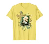 San Padre Pío Cruz de oración Católicos Santos Santos Vintage Camiseta, Hombre, Limón, S