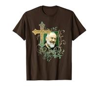 San Padre Pío Cruz de oración Católicos Santos Santos Vintage Camiseta, Hombre, Marrón, S