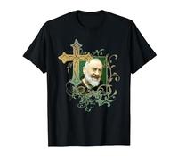 San Padre Pío Cruz de oración Católicos Santos Santos Vintage Camiseta, Hombre, Negro, S