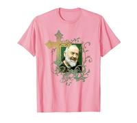 San Padre Pío Cruz de oración Católicos Santos Santos Vintage Camiseta, Hombre, Rosado, XXL