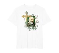 San Padre Pío Cruz de oración Católicos Santos Santos Vintage Camiseta, Hombre Tallas Grandes, Blanco, 2X Alto