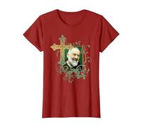 San Padre Pío Cruz de oración Católicos Santos Santos Vintage Camiseta, Mujer, Arándano, XXL