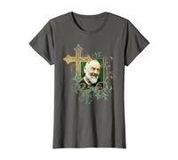 San Padre Pío Cruz de oración Católicos Santos Santos Vintage Camiseta, Mujer, Asfalto, S