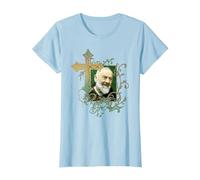 San Padre Pío Cruz de oración Católicos Santos Santos Vintage Camiseta, Mujer, Azul Bebé, S