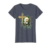 San Padre Pío Cruz de oración Católicos Santos Santos Vintage Camiseta, Mujer, Azul Jaspeado, M