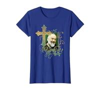 San Padre Pío Cruz de oración Católicos Santos Santos Vintage Camiseta, Mujer, Azul Real, S