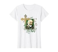 San Padre Pío Cruz de oración Católicos Santos Santos Vintage Camiseta, Mujer, Blanco, S