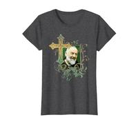 San Padre Pío Cruz de oración Católicos Santos Santos Vintage Camiseta, Mujer, Jaspeado Oscuro, S