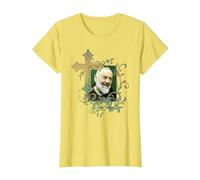 San Padre Pío Cruz de oración Católicos Santos Santos Vintage Camiseta, Mujer, Limón, L